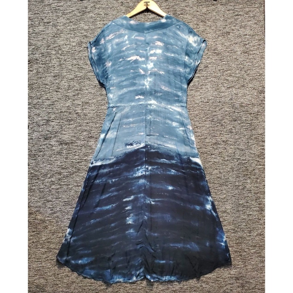 XCVI Dress Women S Blue Shibori Tie Dye Drawstring High Low Midi Boho Resortwear
